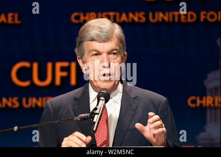 Washington, United States. 09 Juli, 2019. Der US-Senator Roy Blunt (R-MO) Rede auf der Christen für Israel (cufi) Washington Gipfel in Washington, DC. Credit: SOPA Images Limited/Alamy leben Nachrichten Stockfoto