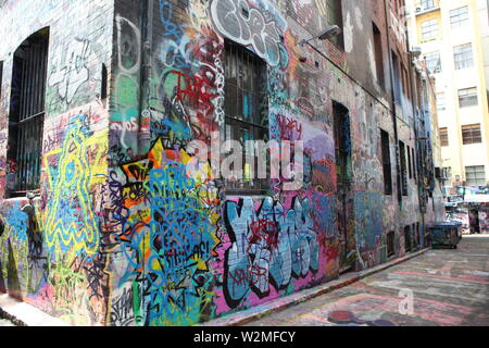 Berühmte Graffiti, Suburban Kunst in Melbourne, Victoria, Australien. Hosier Lane Stockfoto