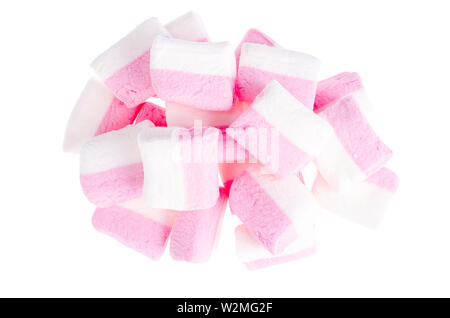 Weiß-pink Marshmallow auf weißem Hintergrund Stockfoto