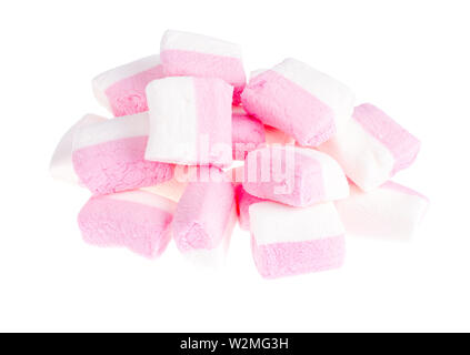 Weiß-pink Marshmallow auf weißem Hintergrund Stockfoto