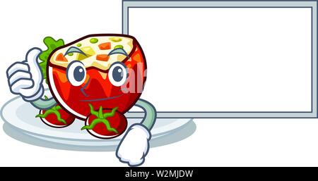 Daumen hoch mit Board gefüllte Tomaten auf Charakter Platten Stock Vektor