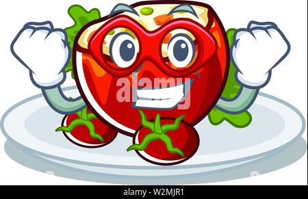Super Hero gefüllte Tomaten in das Maskottchen isoliert Stock Vektor