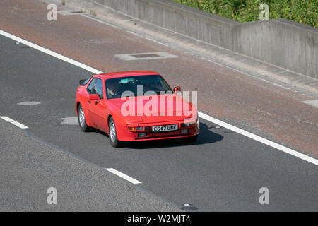 1988 80s Red Porsche 944; Motoring Classics, historics, Vintage Motors and Collectibles 2019; Leighton Hall Transport Show, Cars & Veteran Vehicles of Yesteryear auf der Autobahn M6 bei Lancaster, Großbritannien Stockfoto