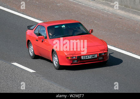 1988 80s Red Porsche 944; Motoring Classics, historics, Vintage Motors and Collectibles 2019; Leighton Hall Transport Show, Cars & Veteran Vehicles of Yesteryear auf der Autobahn M6 bei Lancaster, Großbritannien Stockfoto