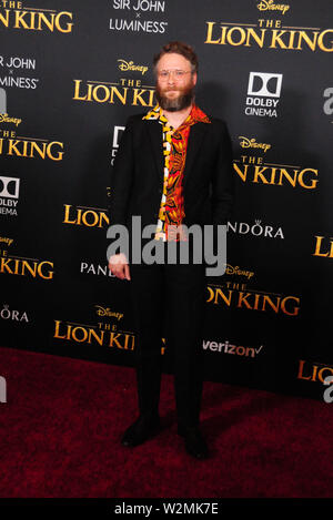 Hollywood, Kalifornien, USA, 9. Juli 2019 Schauspieler Seth Rogen nimmt die Weltpremiere von Disney's "Der König der Löwen" am 9. Juli 2019 bei Dolby Theater in Hollywood, Kalifornien, USA. Foto von Barry King/Alamy leben Nachrichten Stockfoto