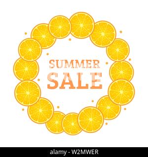 Runden Rahmen der orangenscheiben Sommer Citrus helles Design Verkauf. Vector Illustration auf weißen isoliert Stock Vektor