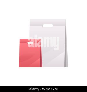 Plastiktüten zwei Polyethylen oder Papier Pakete Paket Symbol flache weiße Hintergrund Griff Stock Vektor