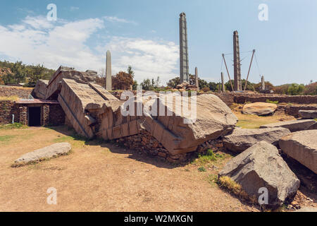 Antiken Obelisken in Stadt Aksum, Äthiopien. UNESCO-Weltkulturerbe. Afrikanische Kultur und Geschichte Stockfoto