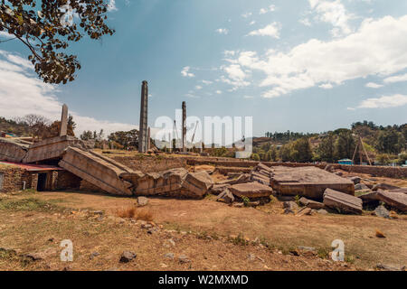 Antiken Obelisken in Stadt Aksum, Äthiopien. UNESCO-Weltkulturerbe. Afrikanische Kultur und Geschichte Stockfoto