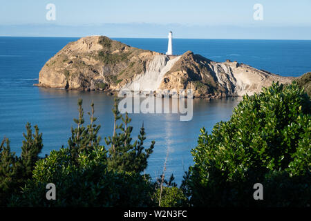 Leuchtturm auf der Landspitze, Castlepoint, Wairarapa, North Island, Neuseeland Stockfoto