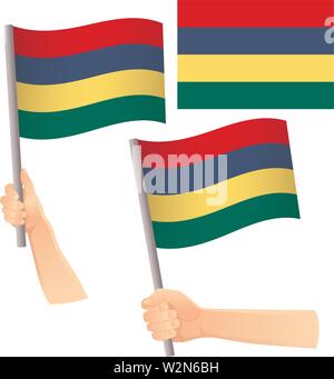 Mauritius Fahne in der Hand. Patriotischen Hintergrund. Flagge von Mauritius Vector Illustration Stock Vektor