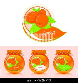 Aprikosenmarmelade Label mit Jar Stock Vektor