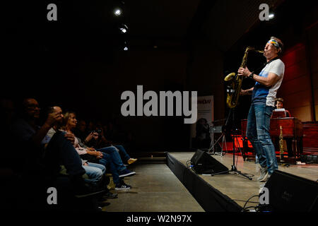 Krakau, Polen. 09 Juli, 2019. Grammy Gewinner amerikanische Saxophonist Bill Evans führt zusammen mit Spy Killer während der Krakau Summer Jazz Festival. Credit: SOPA Images Limited/Alamy leben Nachrichten Stockfoto