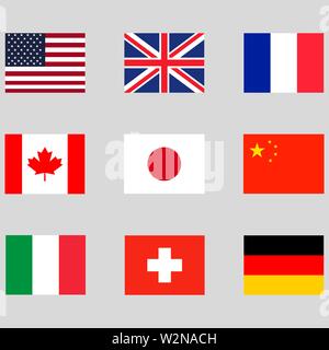 9 verschiedene nationale Flaggen Icons einstellen. Vector EPS Stock Vektor