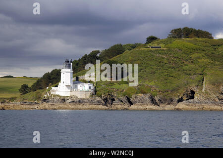 Trinity House Leuchtturm am Kopf des Hl. Antonius, der hl. Antonius in Roseland, Fal Estuary, Cornwall Stockfoto