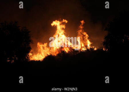 Auf dem Foto die Feuer, die Montelepre Bereich während der Nacht durch ein riesiges Feuer, das die Bewohner der Gegend besorgt betroffen, die hohen Temperaturen in der Nacht zwischen 32 Grad und eine starke sirocco haben angeregt, die brandstifter zu streiken. (Alberto Lo Bianco/Fotogramma, Montelepre (PA) - 2019-07-10) p.s. La foto e 'utilizzabile nel rispetto del contesto in Cui e' Stata scattata, e senza intento diffamatorio del decoro delle Persone rappresentate Stockfoto