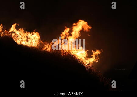 Auf dem Foto die Feuer, die Montelepre Bereich während der Nacht durch ein riesiges Feuer, das die Bewohner der Gegend besorgt betroffen, die hohen Temperaturen in der Nacht zwischen 32 Grad und eine starke sirocco haben angeregt, die brandstifter zu streiken. (Alberto Lo Bianco/Fotogramma, Montelepre (PA) - 2019-07-10) p.s. La foto e 'utilizzabile nel rispetto del contesto in Cui e' Stata scattata, e senza intento diffamatorio del decoro delle Persone rappresentate Stockfoto