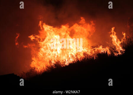 Auf dem Foto die Feuer, die Montelepre Bereich während der Nacht durch ein riesiges Feuer, das die Bewohner der Gegend besorgt betroffen, die hohen Temperaturen in der Nacht zwischen 32 Grad und eine starke sirocco haben angeregt, die brandstifter zu streiken. (Alberto Lo Bianco/Fotogramma, Montelepre (PA) - 2019-07-10) p.s. La foto e 'utilizzabile nel rispetto del contesto in Cui e' Stata scattata, e senza intento diffamatorio del decoro delle Persone rappresentate Stockfoto