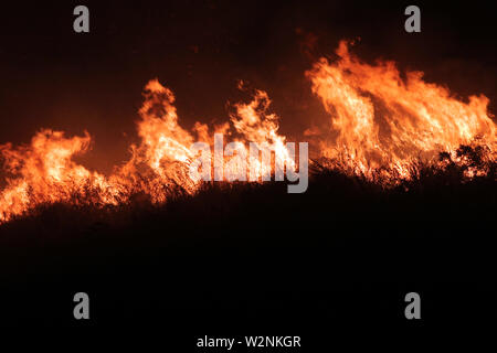 Auf dem Foto die Feuer, die Montelepre Bereich während der Nacht durch ein riesiges Feuer, das die Bewohner der Gegend besorgt betroffen, die hohen Temperaturen in der Nacht zwischen 32 Grad und eine starke sirocco haben angeregt, die brandstifter zu streiken. (Alberto Lo Bianco/Fotogramma, Montelepre (PA) - 2019-07-10) p.s. La foto e 'utilizzabile nel rispetto del contesto in Cui e' Stata scattata, e senza intento diffamatorio del decoro delle Persone rappresentate Stockfoto