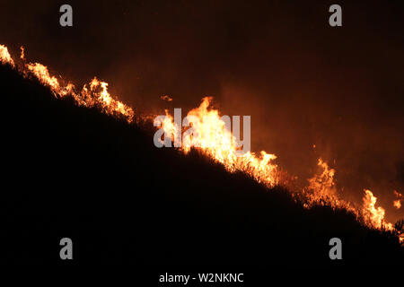 Auf dem Foto die Feuer, die Montelepre Bereich während der Nacht durch ein riesiges Feuer, das die Bewohner der Gegend besorgt betroffen, die hohen Temperaturen in der Nacht zwischen 32 Grad und eine starke sirocco haben angeregt, die brandstifter zu streiken. (Alberto Lo Bianco/Fotogramma, Montelepre (PA) - 2019-07-10) p.s. La foto e 'utilizzabile nel rispetto del contesto in Cui e' Stata scattata, e senza intento diffamatorio del decoro delle Persone rappresentate Stockfoto