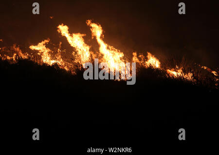 Auf dem Foto die Feuer, die Montelepre Bereich während der Nacht durch ein riesiges Feuer, das die Bewohner der Gegend besorgt betroffen, die hohen Temperaturen in der Nacht zwischen 32 Grad und eine starke sirocco haben angeregt, die brandstifter zu streiken. (Alberto Lo Bianco/Fotogramma, Montelepre (PA) - 2019-07-10) p.s. La foto e 'utilizzabile nel rispetto del contesto in Cui e' Stata scattata, e senza intento diffamatorio del decoro delle Persone rappresentate Stockfoto