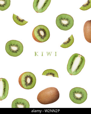 Nahtlose Muster mit Kiwi. Tropische abstraktes Konzept. Obst auf dem weißen Hintergrund isoliert. Stockfoto