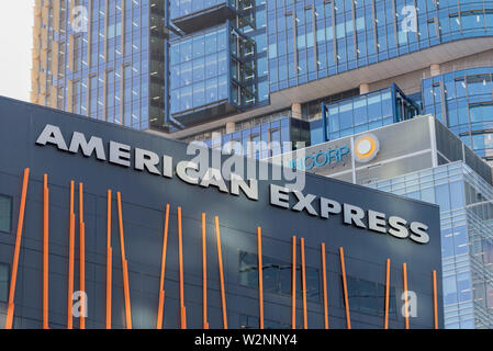 Die American Express Gebäude und Logo im Zentrum von Sydney, Australien Stockfoto