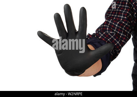 Hand zeigt Geste, gute Werbung für Security Agency. Stoppen. Stockfoto