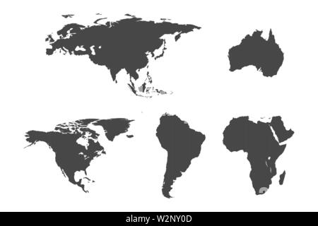 Kontinent Karten festlegen auf weißem Hintergrund Stock Vektor
