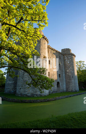 Nunney Burg und Burggraben im Dorf Nunney in Somerset, England. Stockfoto