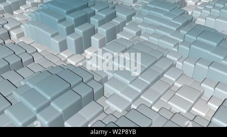 Farbenfrohe, dynamische und glänzende feste Plätze schwimmen in eine wellige Form Hintergrund. 3D-Hintergrund der bunten Quadrate wellig Stockfoto