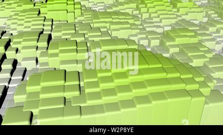 Farbenfrohe, dynamische und glänzende feste Plätze schwimmen in eine wellige Form Hintergrund. 3D-Hintergrund der bunten Quadrate wellig Stockfoto