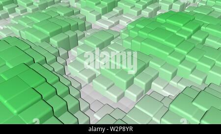 Farbenfrohe, dynamische und glänzende feste Plätze schwimmen in eine wellige Form Hintergrund. 3D-Hintergrund der bunten Quadrate wellig Stockfoto