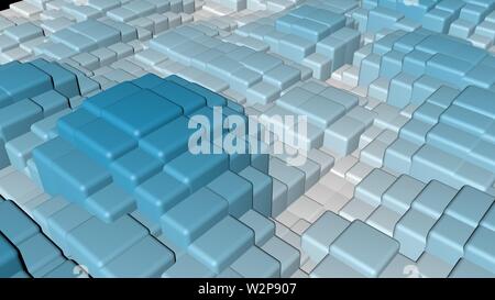 Farbenfrohe, dynamische und glänzende feste Plätze schwimmen in eine wellige Form Hintergrund. 3D-Hintergrund der bunten Quadrate wellig Stockfoto