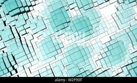 Farbenfrohe, dynamische und glänzende feste Plätze schwimmen in eine wellige Form Hintergrund. 3D-Hintergrund der bunten Quadrate wellig Stockfoto