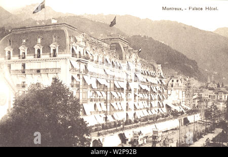 Palace Hotel in Montreux, Schweiz. Fairmont Le Montreux Palace. Zu Beginn des 20. Jahrhunderts. Stockfoto
