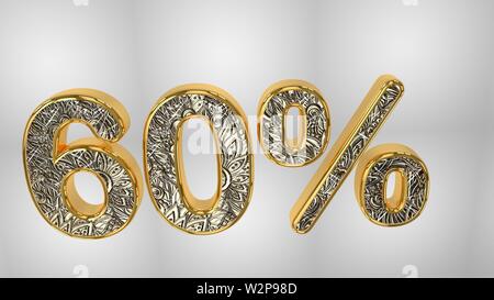 % Rabatt promotion Verkauf aus realistischen 3d Gold helium Text, 3D-Rendering. Abbildung: 3D-Text mit Rabatt Text. Stockfoto