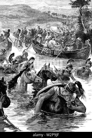 Die Schlacht von Jaxartes war eine Schlacht in 329 v. Chr. von Alexander dem Großen und seinem mazedonischen Armee gegen die Skythen am Fluss Jaxartes, die jetzt als die Syr Darya Fluss gekämpft. Der Ort der Schlacht fand südlich-westlich von der alten Stadt Taschkent in Usbekistan. Die Skythen waren von den Ufern des Flusses durch die mächtigen Katapulte und Belagerung Bögen gezwungen. Für die Mazedonier, jetzt war es einfach, die Jaxartes zu überqueren, was einen entscheidenden Sieg für die Mazedonier. Stockfoto