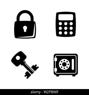 Typen Schlösser und Schlüssel. Einfache ergänzende Vector Icons Set für Video, Mobile Anwendungen, Websites, Print Projekte und ihre Gestaltung. Schwarz Abbildung auf Wh Stock Vektor