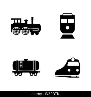 Schienenverkehr. Einfache ergänzende Vector Icons Set für Video, Mobile Anwendungen, Websites, Print Projekte und ihre Gestaltung. Abbildung schwarz auf weiß Ba Stock Vektor