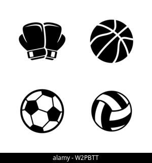Sportgeräte. Einfache ergänzende Vector Icons Set für Video, Mobile Anwendungen, Websites, Print Projekte und ihre Gestaltung. Schwarz auf Weiß Stock Vektor