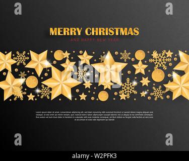 Frohe Weihnachten und guten Rutsch ins neue Jahr Grußkarte Luxus in Papier schneiden Stil Hintergrund. Vector Illustration Weihnachtsfeier mit Dekoration für b Stock Vektor
