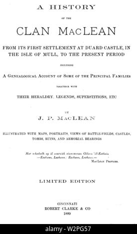 Eine Geschichte des Clan MacLean von der ersten Siedlung an duard Schloss (1889) Titel Seite Stockfoto
