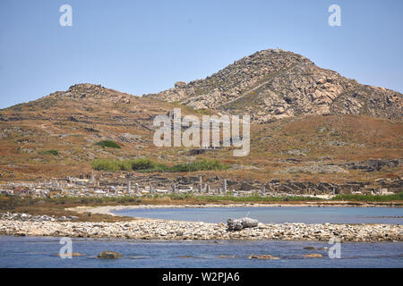 Mykonos, ˈMikonos griechische Insel, Teil der Kykladen, Griechenland, Delos historischen und archäologischen Ruinen Stockfoto