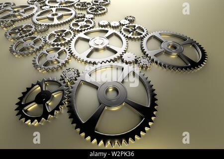3D-Rendering von Industrie und Engineering Konzept der Vertretung durch einen Satz Zahnräder Stockfoto