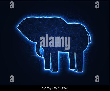 Elefant magic Low Poly Modell, Afrikanische Tier polygonalen Drahtmodell Vector Illustration auf dunkelblauem Hintergrund Stock Vektor