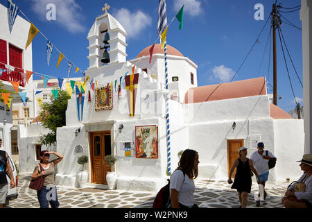 Mykonos, griechische Insel Mikonos, Teil der Kykladen, Griechenland. Agia Kyriaki Kirche im Souk Bereich Stockfoto