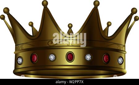 Isolierte Gold Crown mit Rubinen und Diamanten realistischen Illustration Vektor Stock Vektor