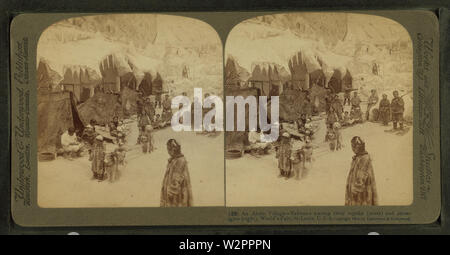 Eine arktische Village-Eskimos unter, ihre topeks (Zelte) und Schnee, Iglu (rechts), St. Louis, von Robert N Dennis Sammlung von stereoskopische Ansichten Stockfoto