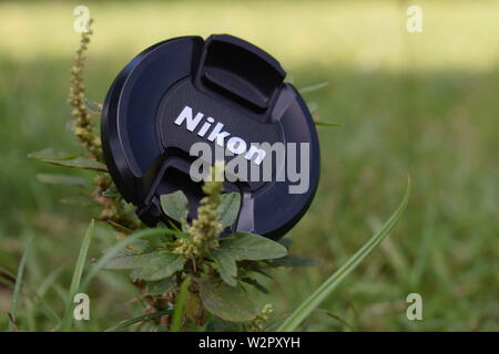 Nikon Objektivdeckel Stockfoto